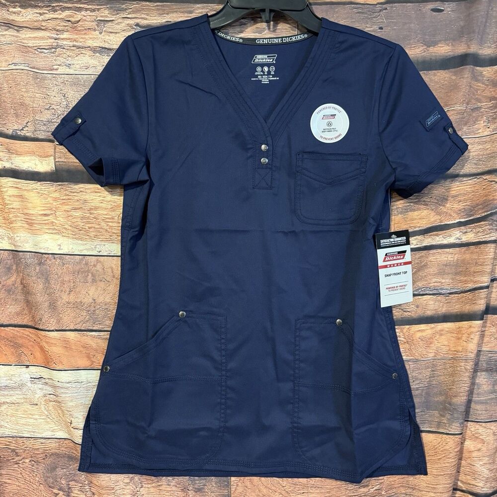 Genuine Dickies Womens Retro Scrub Top XS V-Neck Navy Blue Indigo WDK930A New